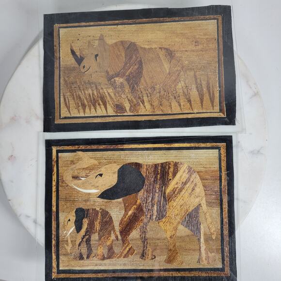 Vintage Banana Leaf Elephant and Rhino Painting Unframed Safari Wall Art - Picture 4 of 11